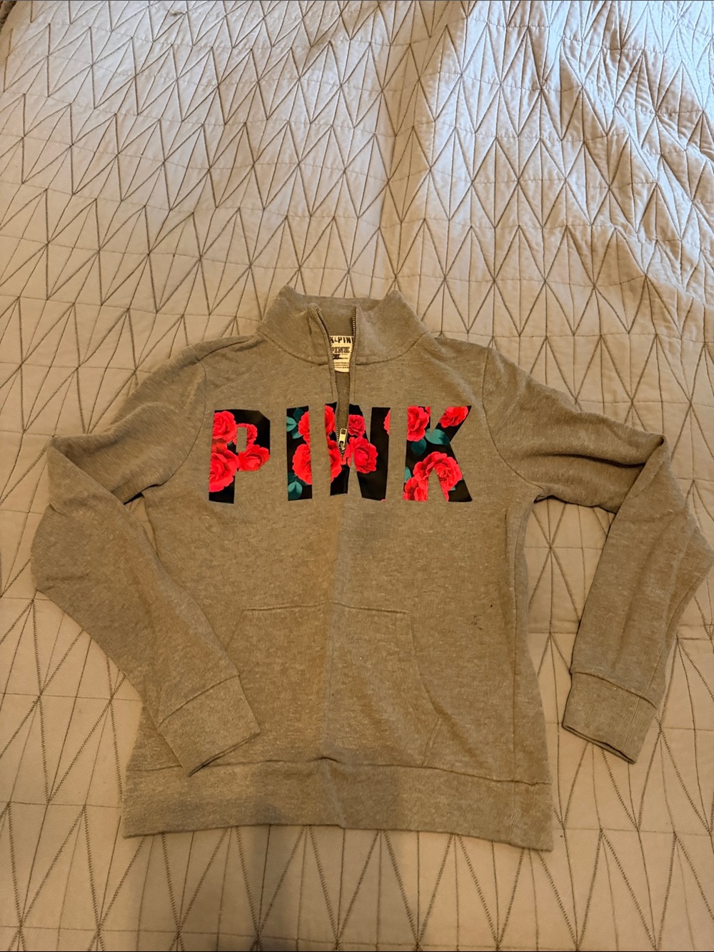 PINK Victoria's Secret Gray Pullover with Floral Logo